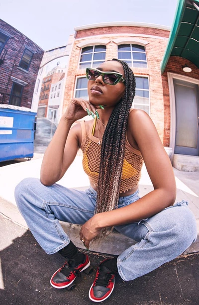 Quay On The Radio 50mm Cat Eye Sunglasses In Green / Smoke
