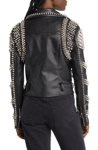 Shop Azalea Wang Spike Belted Faux Leather Moto Jacket In Black