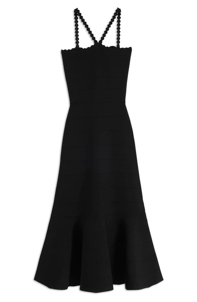 Shop Victoria Beckham Pointelle Stripe Scallop Strap Sweater Dress In Black