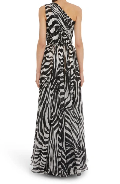 Shop Dolce & Gabbana Zebra One Shoulder Maxi Dress In S9000 Variante Abbinata