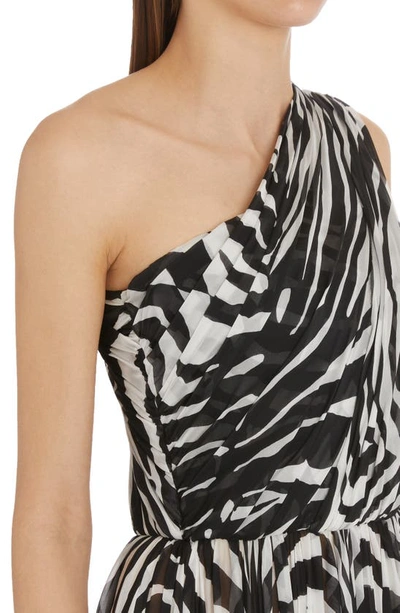Shop Dolce & Gabbana Zebra One Shoulder Maxi Dress In S9000 Variante Abbinata