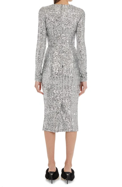 Shop Dolce & Gabbana Long Sleeve Sequin Midi Dress In S0998 Argento