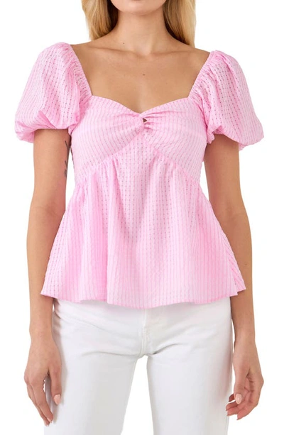 English Factory Check Puff Sleeve Top In Powder Pink
