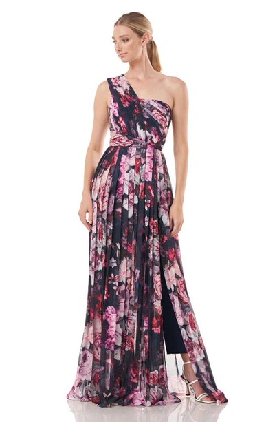 Shop Kay Unger Layla Floral Wrap Maxi Romper In Midnight Multi