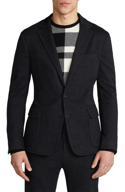 Shop Ralph Lauren Purple Label Hadley Herringbone Jersey Sport Coat In Black