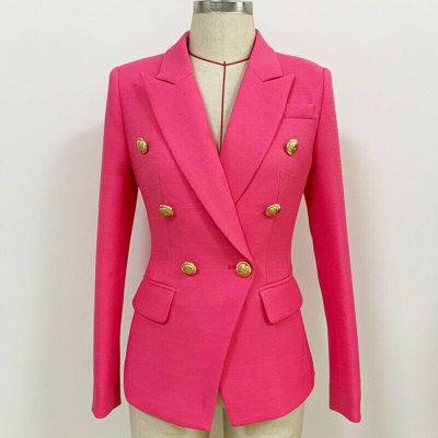 Pre-owned Blazer 2021 Damen Designer Inspiriert Pink Enganliegend  Gelbgolden Knöpfe Mantel