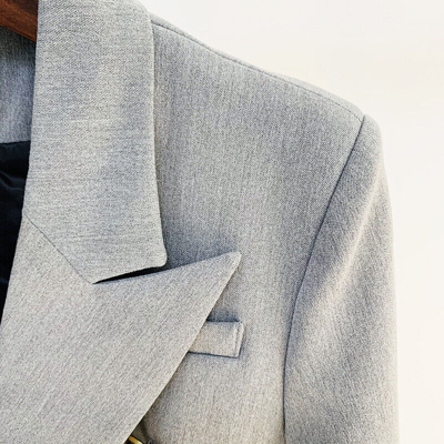 Pre-owned Blazer 2022 Damen Designer Inspiriert Grau Farbe Metall Löwe Knöpfe  Mantel