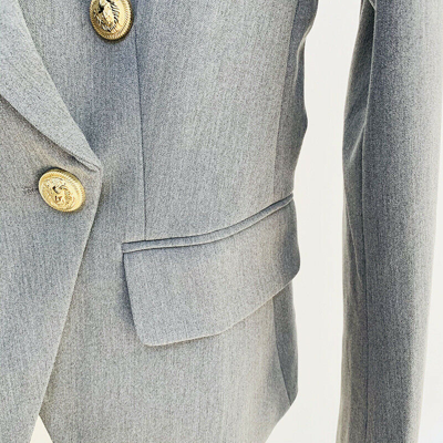 Pre-owned Blazer 2022 Damen Designer Inspiriert Grau Farbe Metall Löwe Knöpfe  Mantel