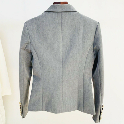 Pre-owned Blazer 2022 Damen Designer Inspiriert Grau Farbe Metall Löwe Knöpfe  Mantel