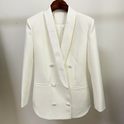 Pre-owned Fashion Pioneer Damen Designer Inspiriert Metall Löwe Knöpfe Schalkragen Mit Gürtel Blazer