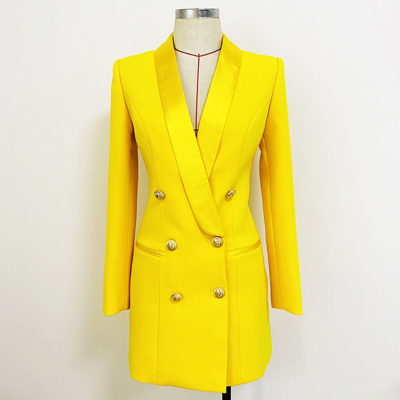 Pre-owned Blazer Damen Designer Inspiriert Metall Löwe Knöpfe Schalkragen  Uk 4-14 Gelb