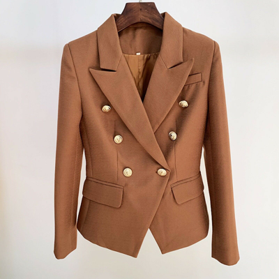 Pre-owned Fashion Pioneer 2021-22 Damen Designer Inspiriert Gelbgolden Knöpfe Angepasst Blazer Jacke Brown