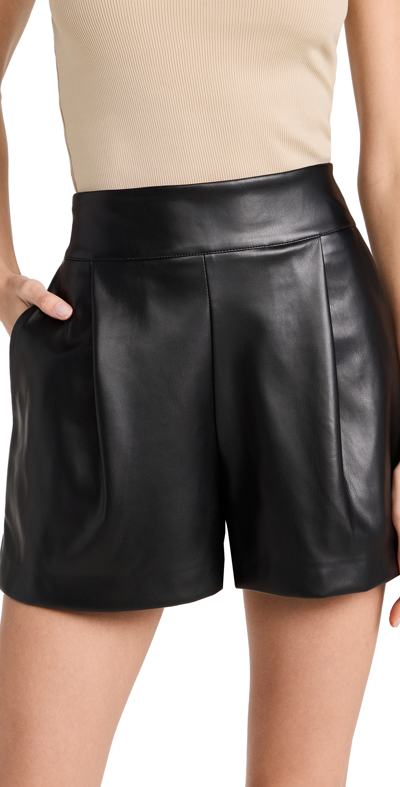 Shop Susana Monaco Faux Leather Pleated Shorts Black