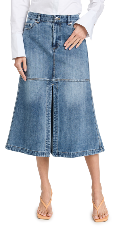 Shop Tibi Classic Wash Denim Skirt In Classic Blue