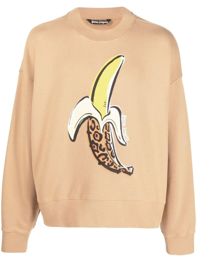 Shop Palm Angels Banana Print Brown Crewneck Sweatshirt