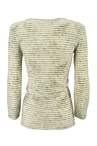Shop Majestic Filatures Striped T-shirt With V-neck In Khaki