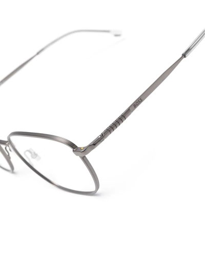 Shop Hugo Boss Metallic-frame Design Glasses In Grey