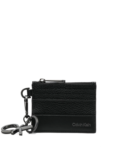 Shop Calvin Klein Logo-print Leather Cardholder In Black