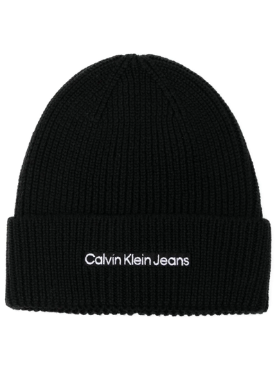 Shop Calvin Klein Jeans Est.1978 Embroidered-logo Beanie In Black