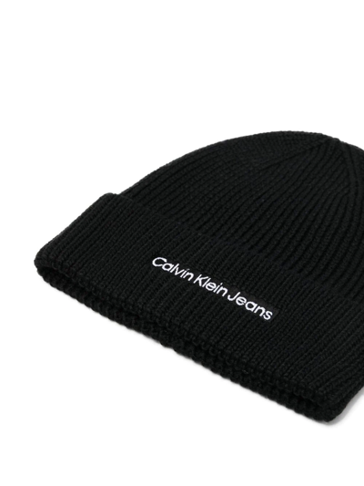 Shop Calvin Klein Jeans Est.1978 Embroidered-logo Beanie In Black