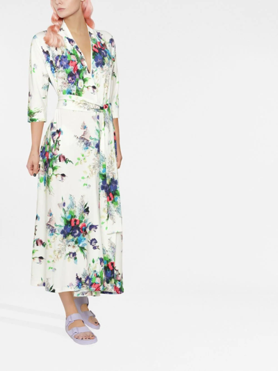 Luisa Beccaria Floral-print Long-sleeve Dress In White