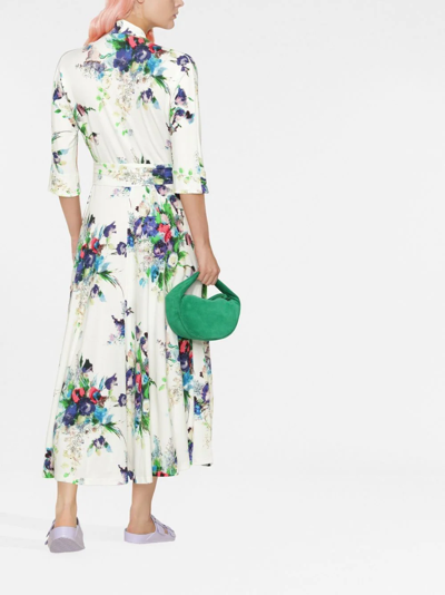 Luisa Beccaria Floral-print Long-sleeve Dress In White