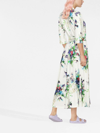 Luisa Beccaria Floral-print Long-sleeve Dress In White