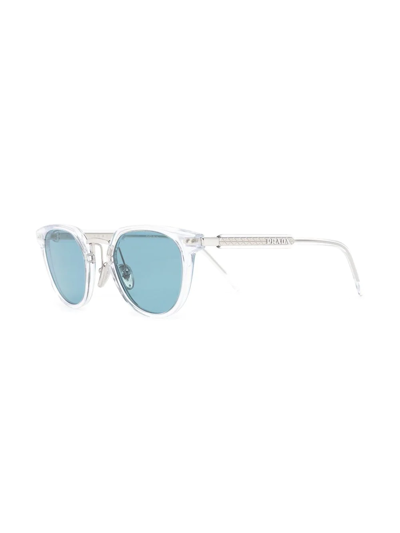 Shop Prada Round-frame Blue-tinted Sunglasses In White