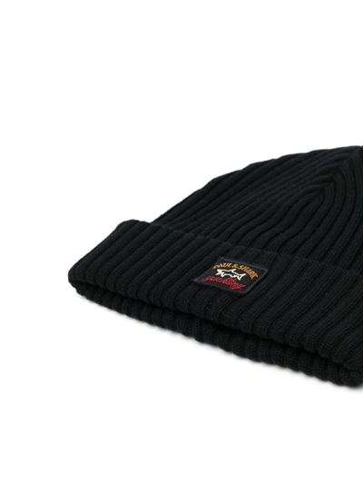 Shop Paul & Shark Logo-patch Ribbed Beanie In Black