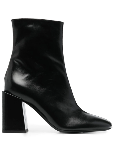 Shop Furla 85mm Block-heel Leather Ankle Boots In Black