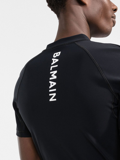 Shop Balmain Logo Crew-neck T-shirt In Black