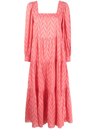 Shop Ulla Johnson Georgina Chevron-print Tiered Dress In Pink