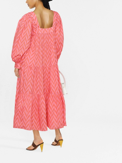 Shop Ulla Johnson Georgina Chevron-print Tiered Dress In Pink