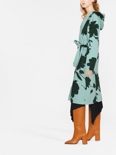 Shop P.a.r.o.s.h Floral-print Wool Coat In Blue