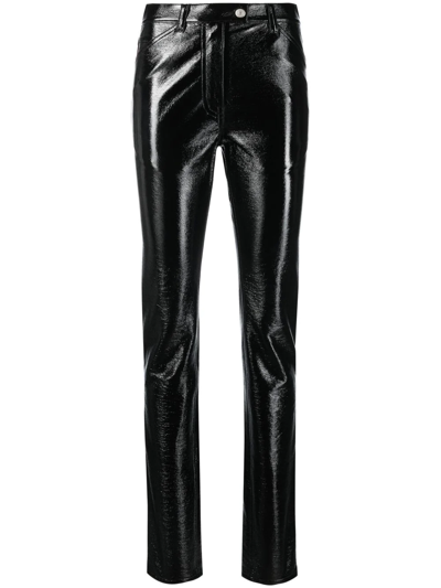 Shop Courrèges Faux-leather Slim Trousers In Black