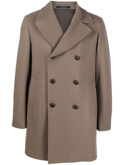 Tagliatore Double-breasted Short Coat In Brown