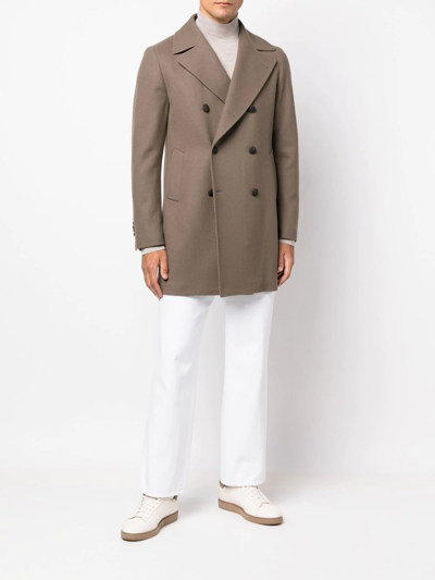 Tagliatore Double-breasted Short Coat In Brown