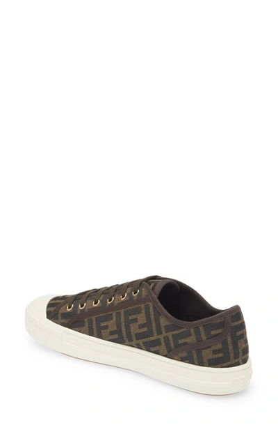 Fendi Men Brown Sneaker With All-over Ff Motif In Fabric Man In Black