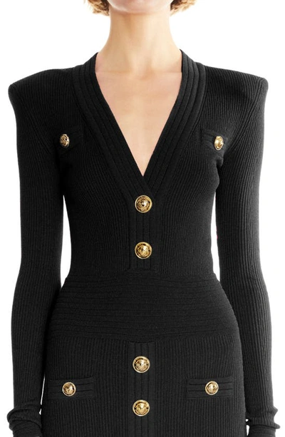 Shop Balmain Ribbed Long Sleeve Sweater Dress In 0pa 0pa Noir