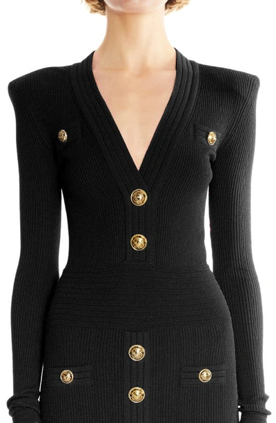 Balmain Short Knitted Dress With Gold Buttons In Black