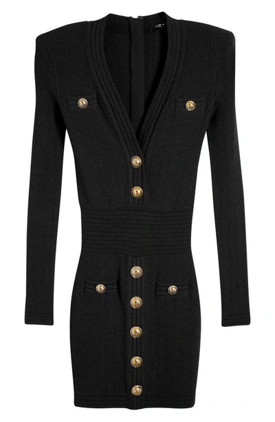 Shop Balmain Ribbed Long Sleeve Sweater Dress In 0pa 0pa Noir