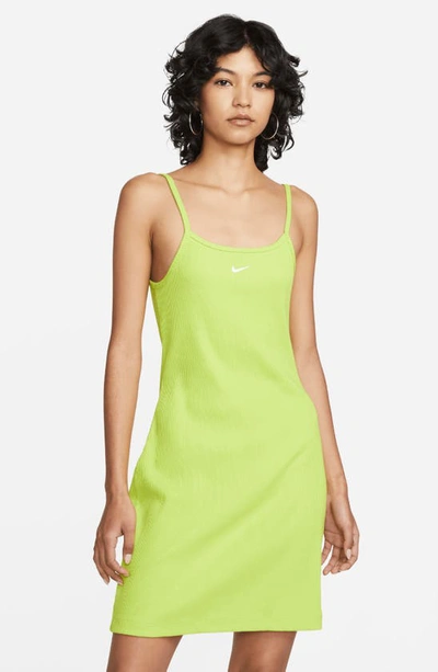 Shop Nike Ribbed Stretch Cotton Minidress In Atomic Green/ White