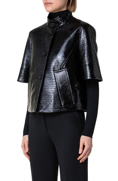 Shop Akris Punto Short Sleeve Faux Leather Jacket In Black