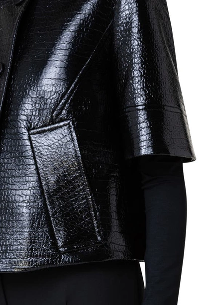 Shop Akris Punto Short Sleeve Faux Leather Jacket In Black