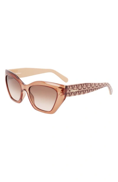 Shop Ferragamo Gancini 54mm Rectangular Sunglasses In Transparent Brown