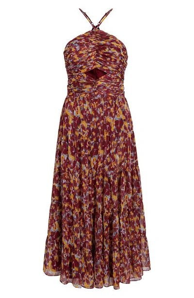 Shop Likely Khiara Halter Neck Dress In Marron/lavender Luster Multi