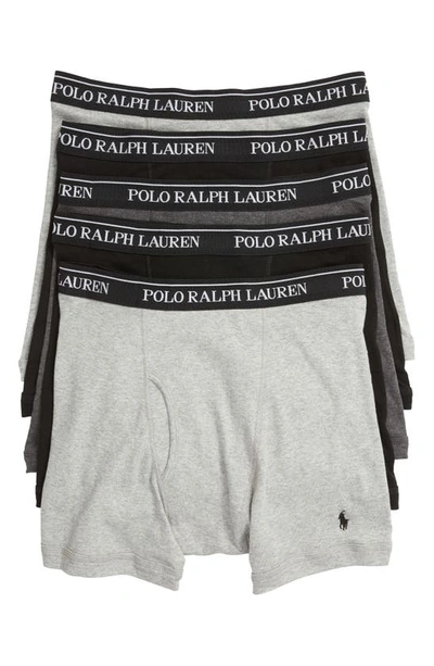 Shop Polo Ralph Lauren 5-pack Cotton Boxer Briefs In Grey Multi