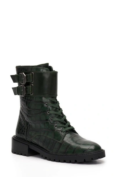 Shop Vince Camuto Fawdry Combat Boot In Deep Green Croco