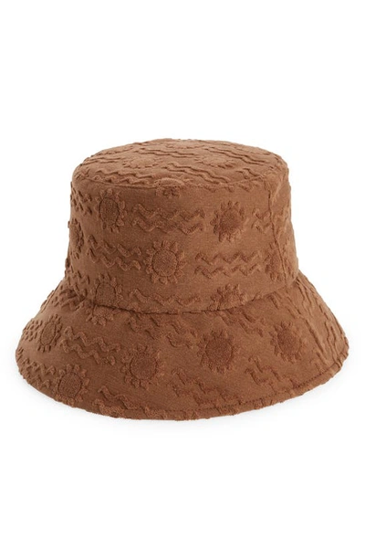 Lack Of Color Wave Sun-embossed Terry Cotton Bucket Hat In Coco