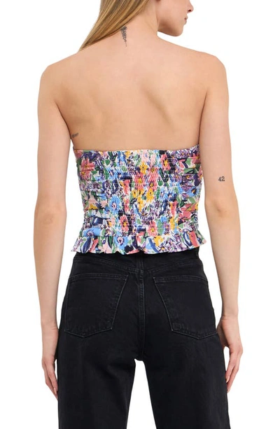 Endless Rose Floral Ruched Strapless Top In Multi